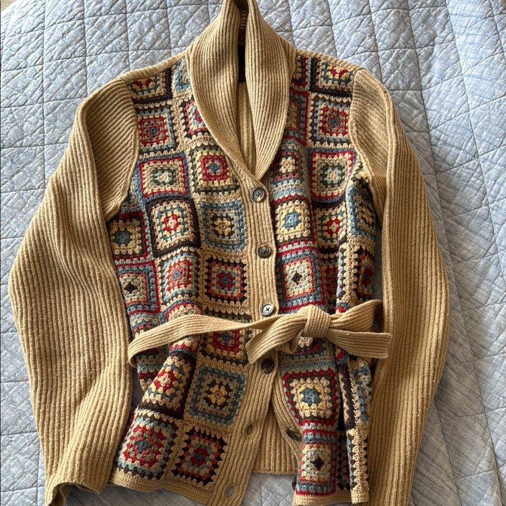 Ralph Lauren Crochet Patterned Cardigan with Belt